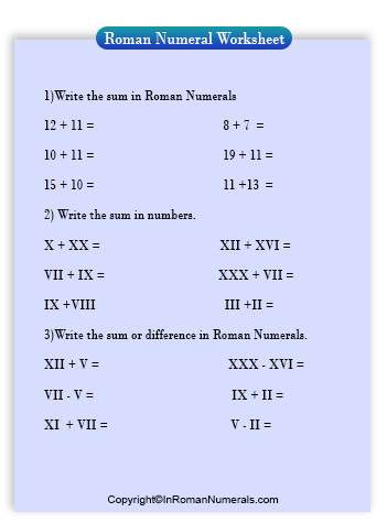 printable roman numerals worksheet
