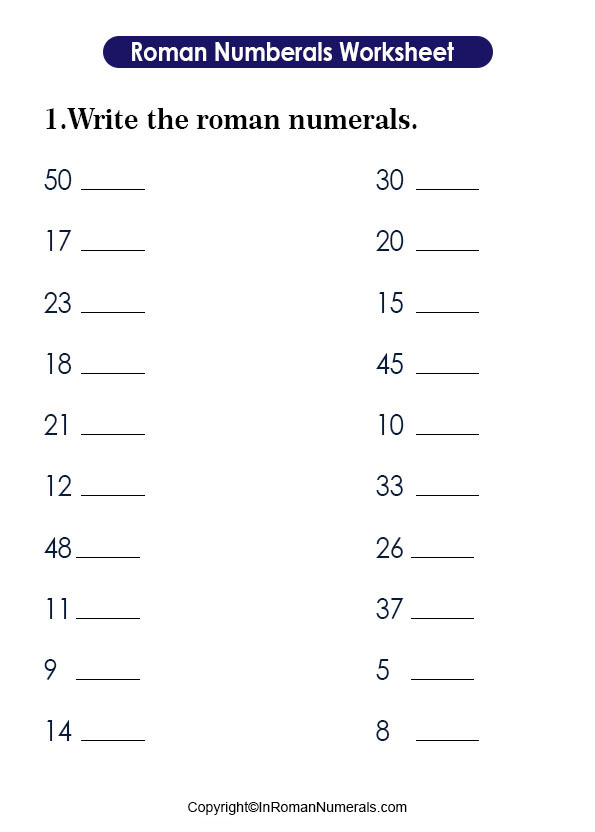 roman numbers worksheet