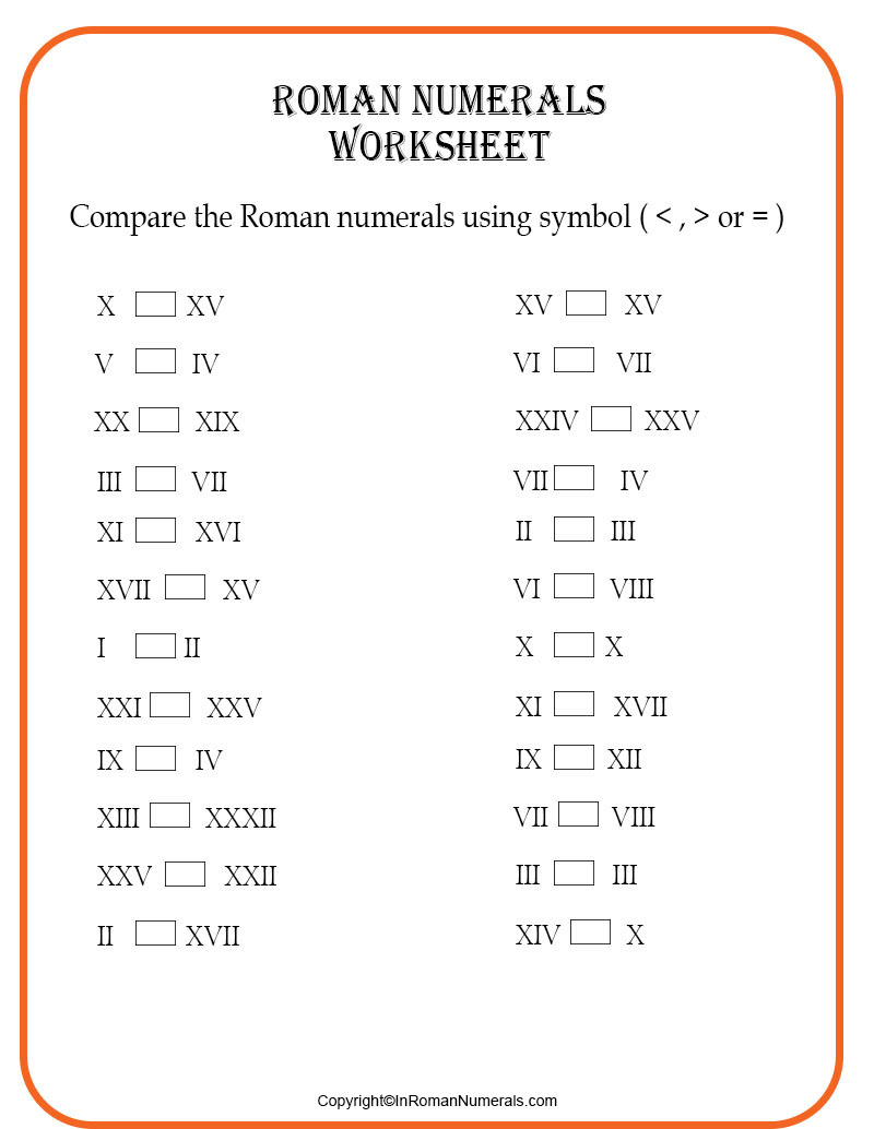 roman numerals practice paper
